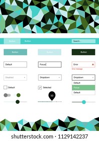 Light Blue, Green vector Material Design Kit with lines. Ui Ux kit with colorful polygonal background in its header. This sample is for your landing page.