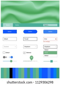Light Blue, Green vector Material Design Kit with liquid shapes. Modern gradient abstract illustration with bandy lines. This template you can use for landing pages.