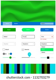 Light Blue, Green vector Material Design Kit with liquid shapes. Colorful illustration in abstract memphis style with gradient. Modern template for your landing page.