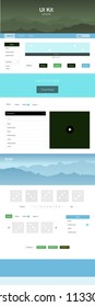 Light Blue, Green vector Material Design Kit with hills. Colorful Style guide with mountains on abstract background. Sample for your landing page of tourism.