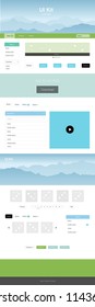 Light Blue, Green vector Material Design Kit with hills. Beautiful ui ux kit with colorful mountains in its header. Template for landing pages of leisure.