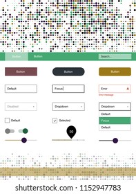 Light Blue, Green vector Material Design Kit with dots. Beautiful ui ux kit with colorful dots in its header. This sample is for your landing page.