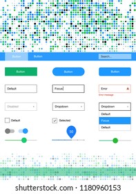 Light Blue, Green vector Material Design Kit with dots. Colorful ui/ux kit with header consisted of spheres. Simple colorful design for websites.