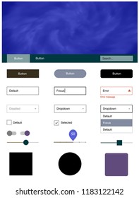 Light Blue, Green vector Material Design Kit with stars. Beautiful ui ux kit with colorful sky in its header. Simple colorful design for websites.