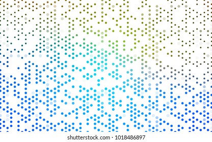 Light Blue, Green vector modern geometrical circle abstract background. Dotted texture template. Geometric pattern in halftone style with gradient. 