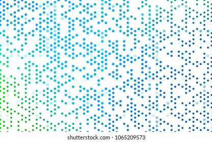 Light Blue, Green vector modern geometrical circle abstract background. Dotted texture template. Geometric pattern in halftone style with gradient. 