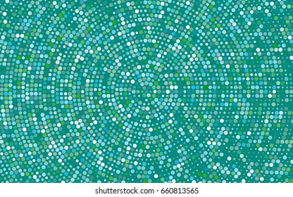 Light Blue, Green vector modern geometrical circle abstract background. Dotted texture template. Geometric pattern in halftone style with gradient. 