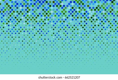 Light Blue, Green vector modern geometrical circle abstract background. Dotted texture template. Geometric pattern in halftone style with gradient. 
