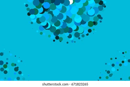 Light Blue, Green vector modern geometrical circle abstract background. Dotted texture template. Geometric pattern in halftone style with gradient. 