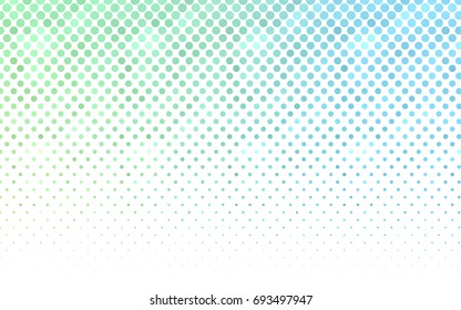 Light Blue, Green vector modern geometrical circle abstract background. Dotted texture template. Geometric pattern in halftone style with gradient. 
