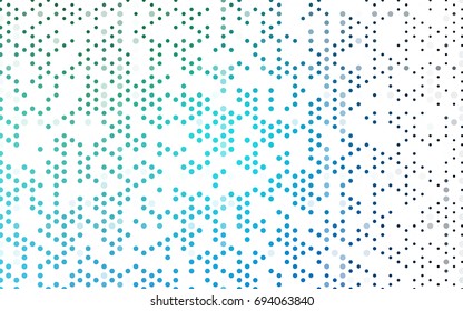 Light Blue, Green vector modern geometrical circle abstract background. Dotted texture template. Geometric pattern in halftone style with gradient. 