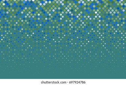 Light Blue, Green vector modern geometrical circle abstract background. Dotted texture template. Geometric pattern in halftone style with gradient. 