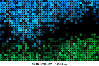 Light Blue, Green vector modern geometrical circle abstract background. Dotted texture template. Geometric pattern in halftone style with gradient. 