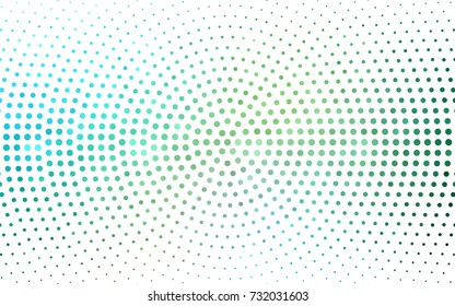 Light Blue, Green vector modern geometrical circle abstract background. Dotted texture template. Geometric pattern in halftone style with gradient. 