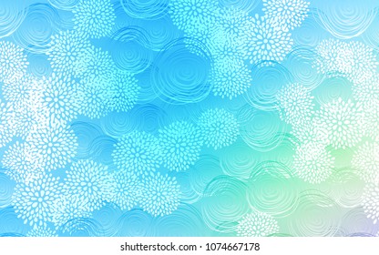 Light Blue, Green vector natural elegant background. Sketchy doodles with flowers on blurred background. Brand-new style for your business design.