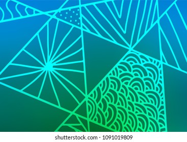 Light Blue, Green vector natural abstract template. Colorful illustration in abstract style with doodles and Zen tangles. A completely new template for your business design.