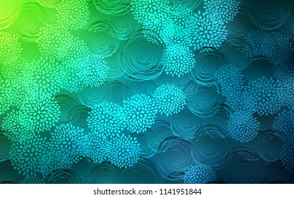 Light Blue, Green vector natural abstract background. A completely new color illustration in doodle style with flowers. The best blurred design for your business.