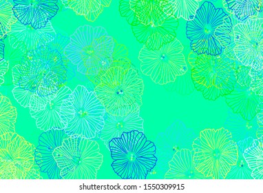 Light Blue, Green vector natural background with leaves. Colorful illustration in doodle style with flowers. New template for your brand book.