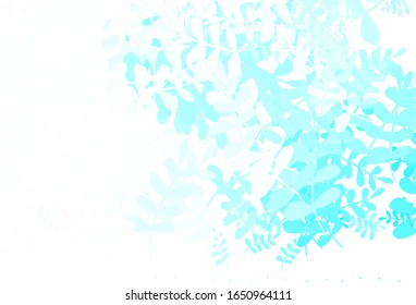 Azul claro, Verde vectorial natural con hojas. hojas sobre fondo abstracto borroso con degradado. Diseño pintado a mano para web, folletos.