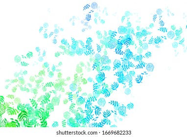Light Blue, Green vector natural backdrop with leaves, flowers. Doodle illustration of leaves and flowers in Origami style. Hand painted design for web, wrapping.