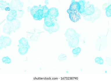 Azul claro, Verde vectorial natural con flores. Flores con degradado sobre fondo blanco. Plantilla para fondos de teléfonos móviles.