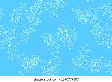 Azul claro, Vectorial verde obras de arte natural con flores. Ilustración colorida en estilo doodle con flores.  Nuevo diseño para su negocio.