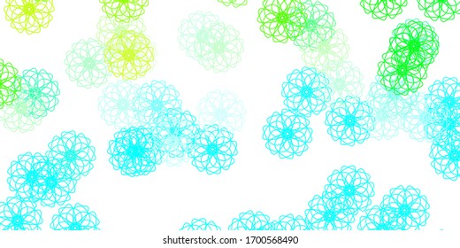 Hellblaue, grüne Vektorillustration, Naturhintergrund mit Blumen. Farbige abstrakte Blumen auf einfachem Hintergrund. Farbiges Muster für Frühlingspartys.