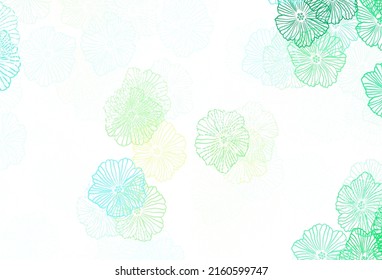 Azul claro, Verde vectorial arte natural con hojas. Ilustración de colores brillantes con flores. Patrón para papeles pintados, libros de color.