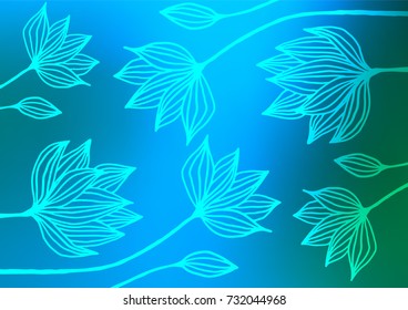 Light Blue, Green vector natural abstract background. Colorful abstract illustration with lines in Asian style. The doodle design can be used for your web site.