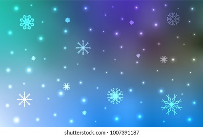 Light Blue, Green vector pattern with christmas snowflakes. Snow on blurred abstract background with gradient. The pattern can be used for new year ad, booklets.
