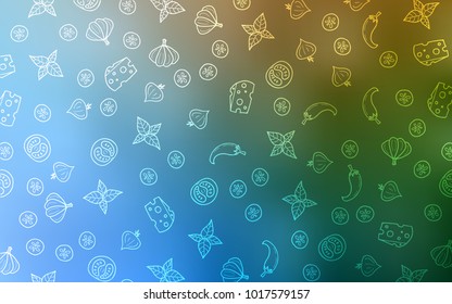 Light Blue, Green vector pattern with fresh ingredients. Beautiful colored illustration with food in doodle style. Doodle design for your business advert of cafes.