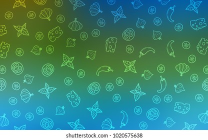 Light Blue, Green vector pattern with fresh ingredients. Illustration with set of fresh food in doodle style. Design for ad, poster, banner of cafes or restaurants.