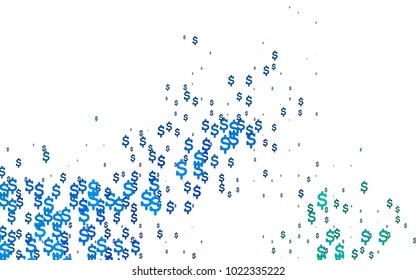 Light Blue, Green vector pattern with symbols of dollars. Shining colored illustration with dollar signs, USD. The pattern can be used for financial, investment websites.