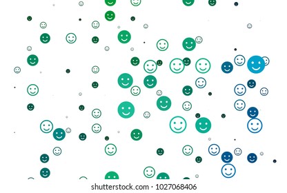 Light Blue, Green vector pattern with positive smiles. Decorative shining illustration with smiles on white template. Design for positive ad, poster, banner.