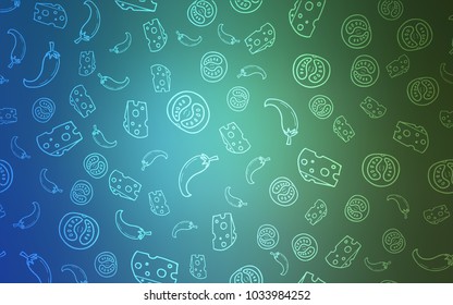 Light Blue, Green vector pattern with fresh ingredients. Fast Food on blurred abstract background with colorful gradient. Design for ad, poster, banner of cafes or restaurants.
