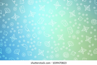 Light Blue, Green vector pattern with fresh ingredients. Decorative shining illustration with food on abstract template. Doodle design for your business advert of cafes.