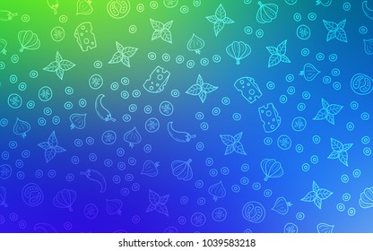 Light Blue, Green vector pattern with fresh ingredients. Blurred decorative design of snacks in doodle style. Template for meal cooking in kitchen.