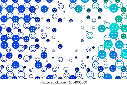 Light Blue, Green vector pattern with positive smiles. Blurred decorative design of smiles in doodle style. Template for cheerful greeting postcards.
