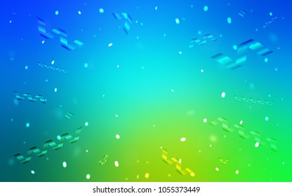 Light Blue, Green vector pattern with christmas ribbons. Confetti on blurred abstract background with colorful gradient. The template can be used as a background for postcards.