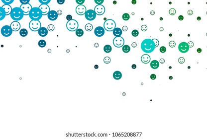 Light Blue, Green vector pattern with positive smiles. Blurred decorative design of smiles in doodle style. Design for positive ad, poster, banner.