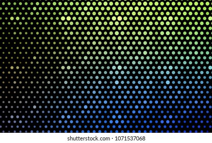 Light Blue, Green vector pattern with colored spheres. Geometric sample of repeating circles on white background in halftone style.