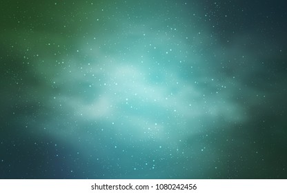 Light Blue, Green vector pattern with night sky stars. Blurred decorative design in simple style with galaxy stars. Best design for your ad, poster, banner.