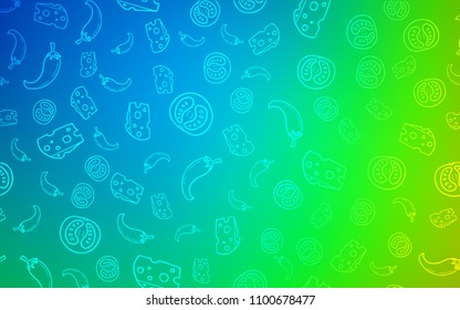 Light Blue, Green vector pattern with fresh ingredients. Decorative shining illustration with food on abstract template. Template for meal cooking in kitchen.