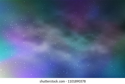 Light Blue, Green vector pattern with night sky stars. Shining colored illustration with bright astronomical stars. Best design for your ad, poster, banner.