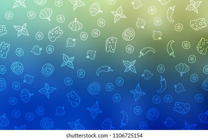Light Blue, Green vector pattern with fresh ingredients. Decorative shining illustration with food on abstract template. Doodle design for your business advert of cafes.