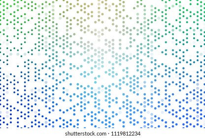 Light Blue, Green vector pattern with colored spheres. Geometric sample of repeating circles on white background in halftone style.