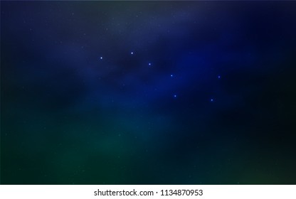 Light Blue, Green vector pattern with night sky stars. Shining colored illustration with bright astronomical stars. Best design for your ad, poster, banner.