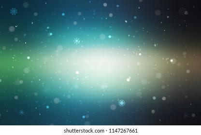 Light Blue, Green vector pattern with christmas snowflakes. Blurred decorative design in xmas style with snow. New year design for your business advert.