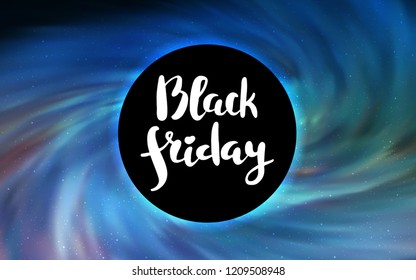 Light Blue, Green vector pattern with a black hole, stars. Illustration with colorful milky way stars and a black hole. Backdrop for super sales on Black Friday.