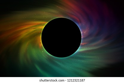 Light Blue, Green vector pattern with a black hole, stars. Illustration with colorful milky way stars and a black hole. Backdrop for super sales on Black Friday.